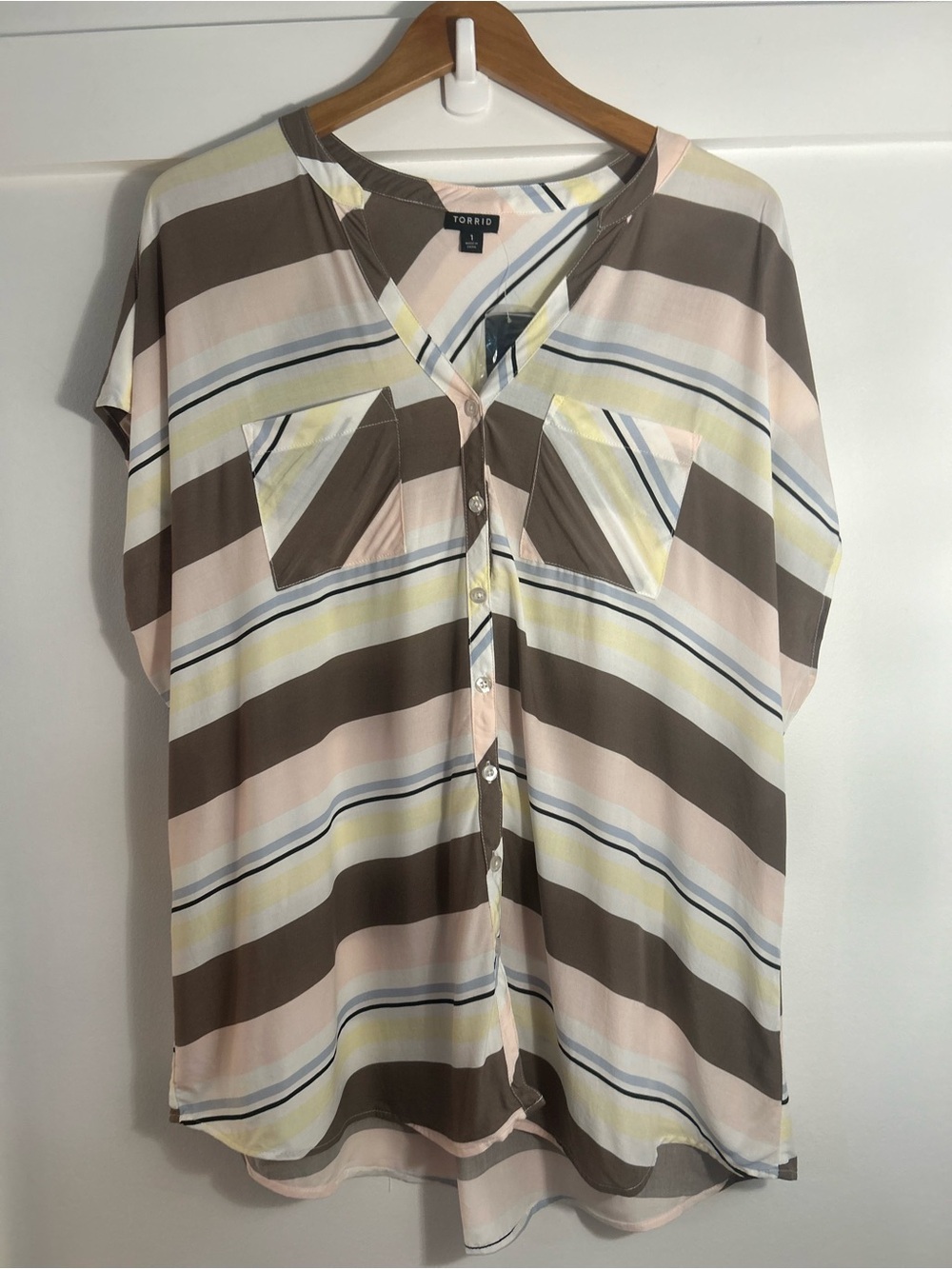 NEW Torrid Challis Dolman with Stripes 1X/14-16 Taupe, Pink, Yellow , Blue